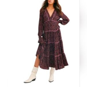 Beautiful Free People Take a Little Time Floral Boho Midi Dress